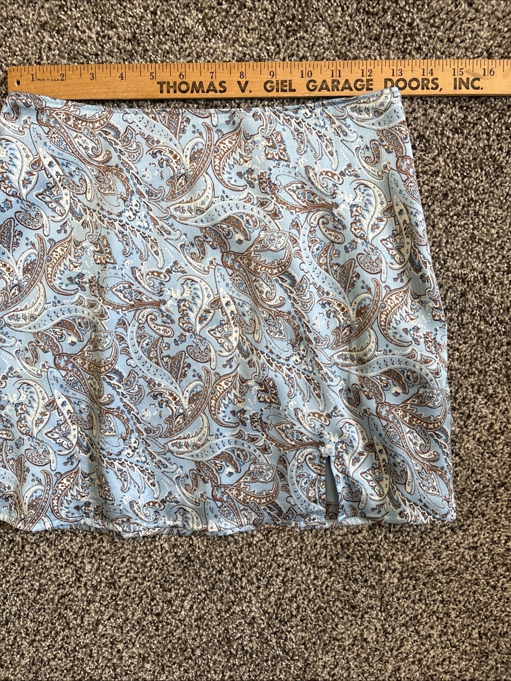 Hollister Blue Brown Paisley High Rise Mini Skirt Side Slit XS Lined Satin Y2K - Picture 10 of 11